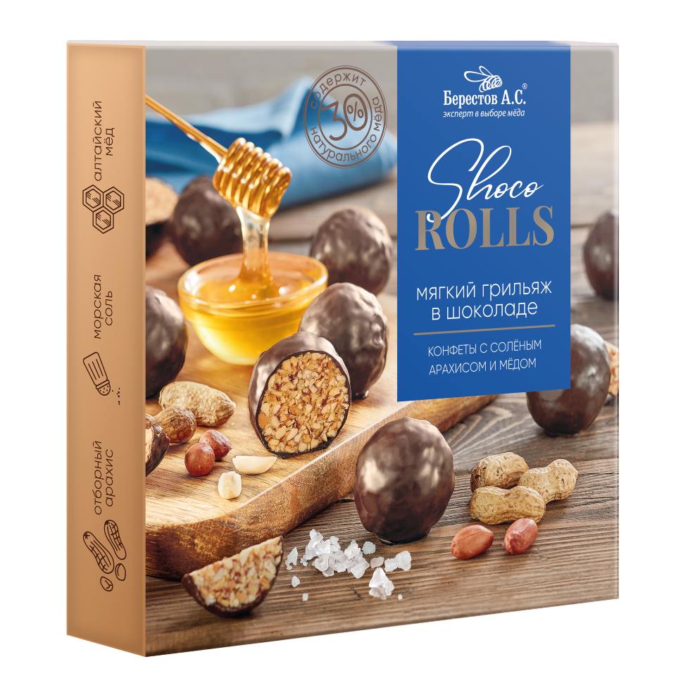  Берестов Shoco Rolls конфеты с арахисом, солью и медом, 135г   в Красноярске